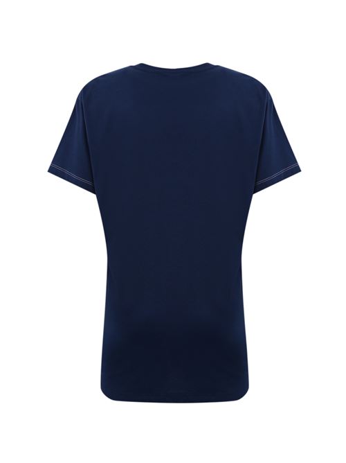 T-shirt in jersey con stampa e bande in raso Oltremare Elisabetta Franchi | MA03051E2DC8